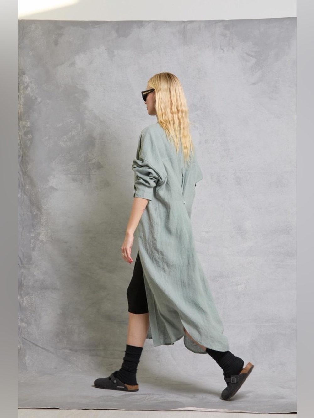 MAMENE Florence Shirt Dress in Limestone Sage Green 100% Linen Size 0 VGUC - Picture 3 of 8